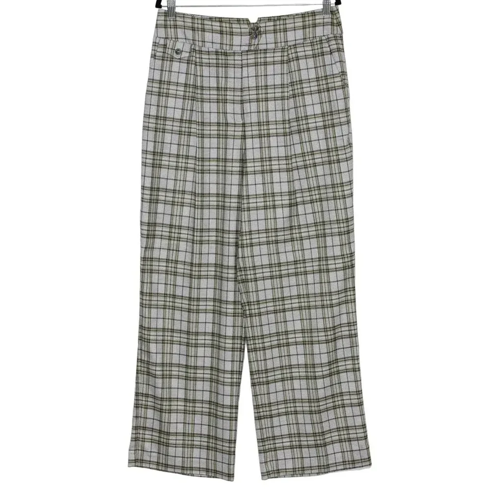 YARGICI Green Plaid Wide Leg Trouser Size 12 NWT
